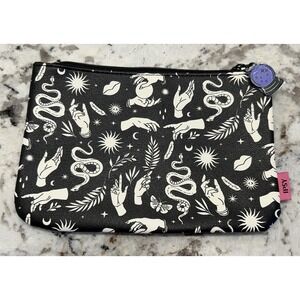IPSY Glam Bag Good Vs Evil Print W/purple Crystal Ball Zipper Charm Hot Pink Lin